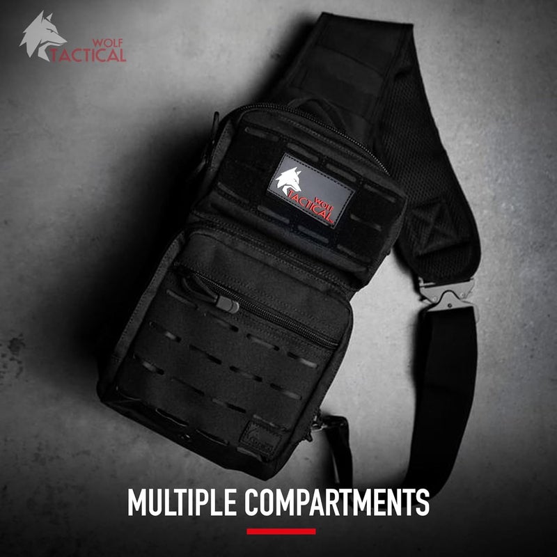 WOLF TACTICAL Men’s Sling Bag - EDC Concealed Carry, Lightweight, Laser-Cut MOLLE, Tan - Image 2